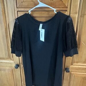 Elegant Black Lace Sleeve Top